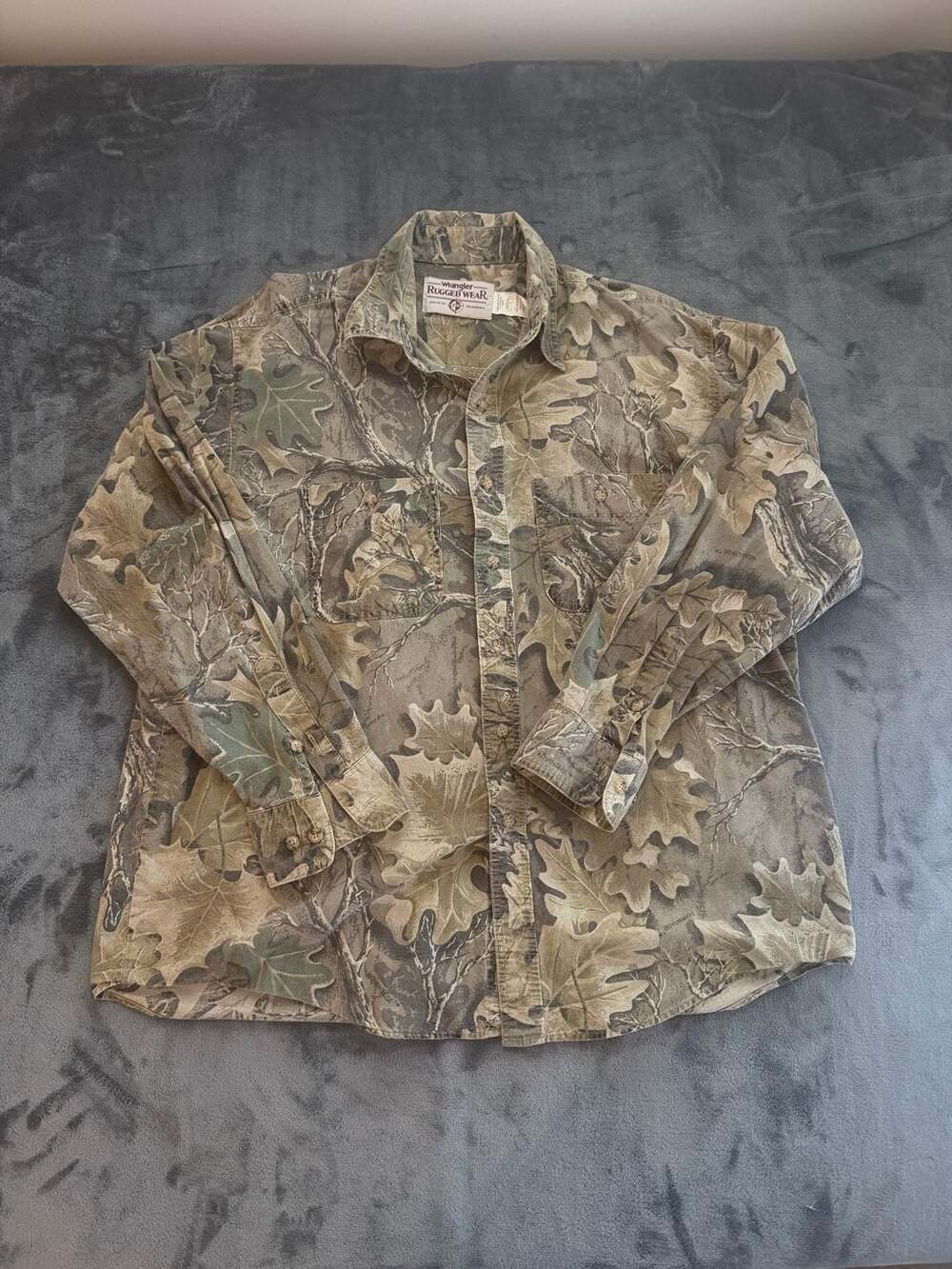 Wrangler VTG Wear Advantage Leaf Camo Long Sleeve Button Up Shirt Mens XL